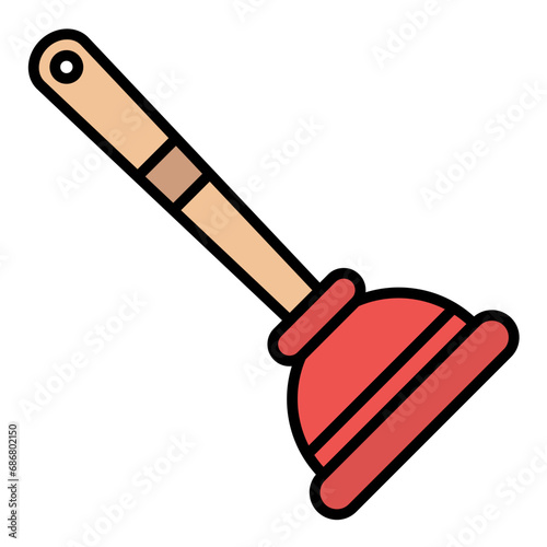 Toilet Plunger Flat Multicolor Icon
