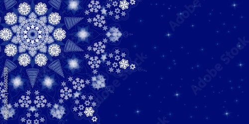 Slika na platnu Christmas, New Year, winter background. Big snowflake and stars.