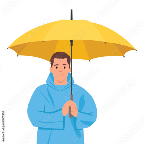 Man standing with umbrella. Flat vector illustration isolated on white background