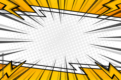 Blank yellow comic cartoon frame background template with lightning