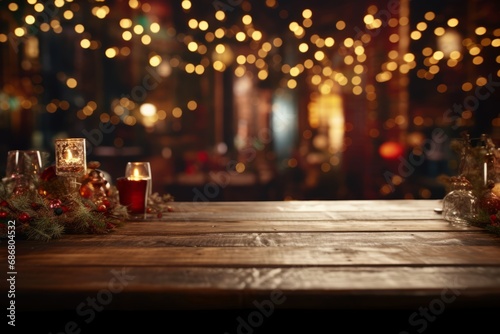 Gemütliches Restaurant Holztische Kerzenlicht Stimmungsvolle Beleuchtung Inneneinrichtung Gaststätte Rustikal Design Warme Atmosphäre © KüstenPixel