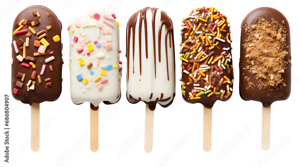 Assorted Ice Cream Bars, Chocolate Dipped, Toppings Variety, Gourmet Frozen Treats Assorted Ice Cream Bars, Chocolate Dipped, Toppings Variety, Gourmet Frozen Treats