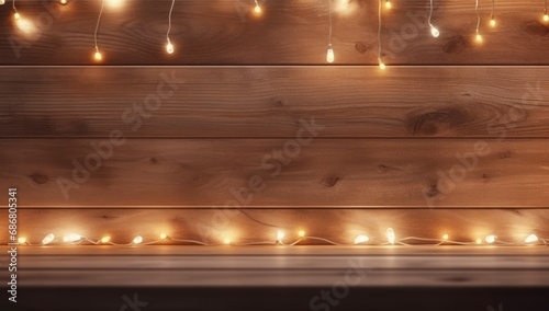 Holzwand Beleuchtung Warme Lichterkette Rustikal Hintergrund Textur Gemütlich Ambiente Home Decor Design Innenarchitektur photo