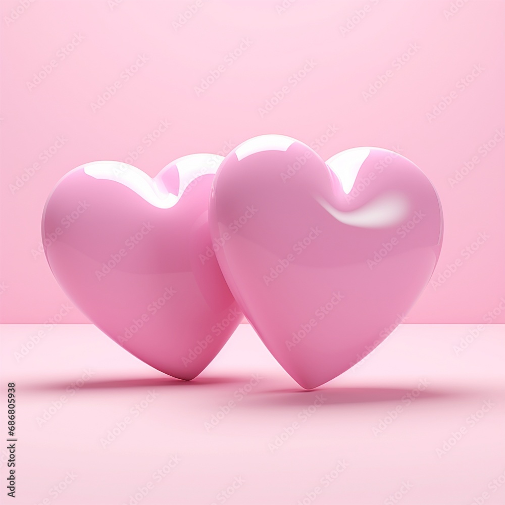 pink hearts isolated, realistic illustration