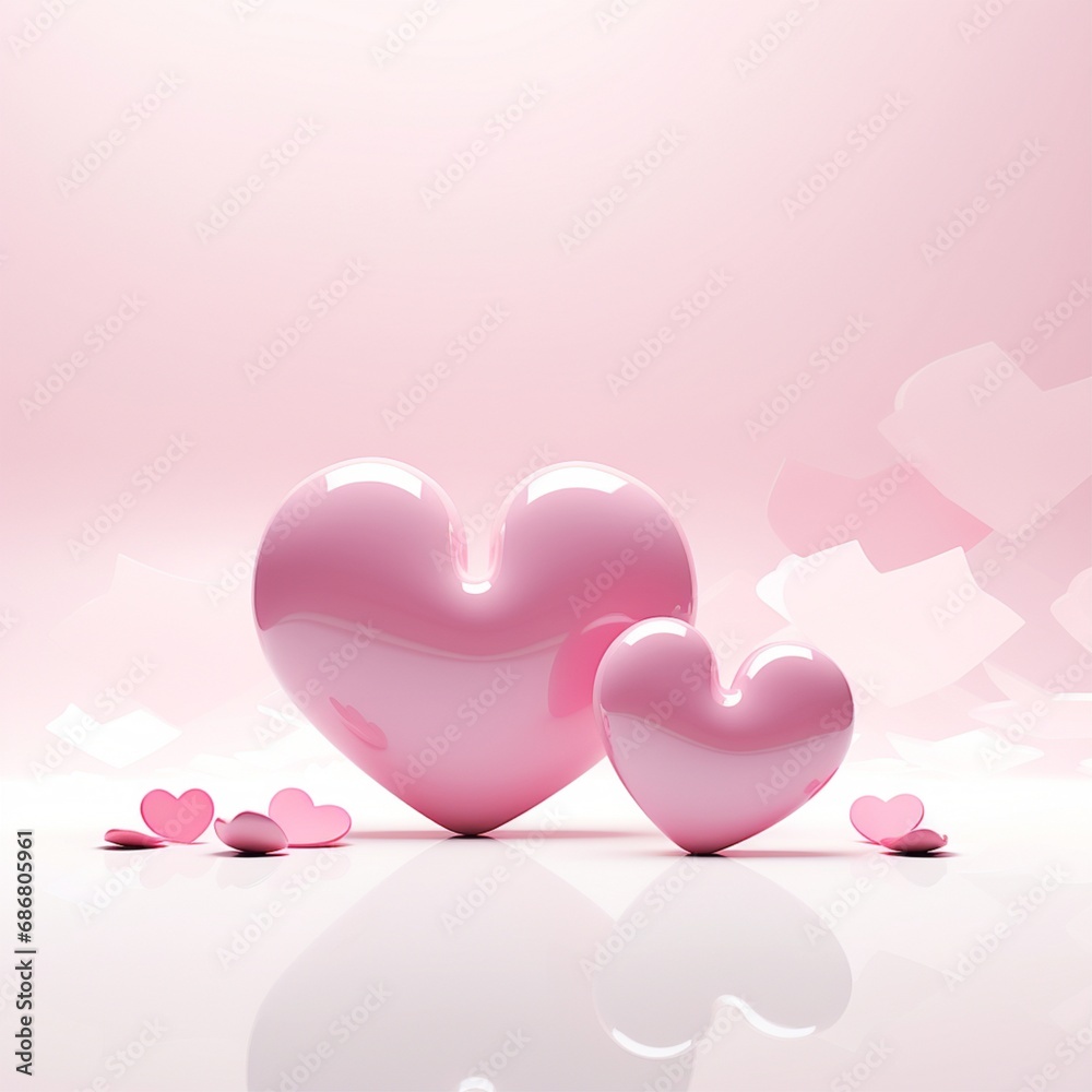 pink hearts isolated, realistic illustration