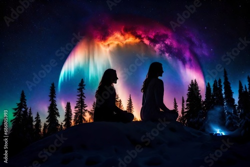 lovely double exposure image by blending together a galaxy and a hearth silhouette © Rao