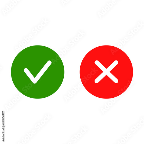 Checkmark / check, x or approve & deny color flat line art  icon for apps and websites. photo