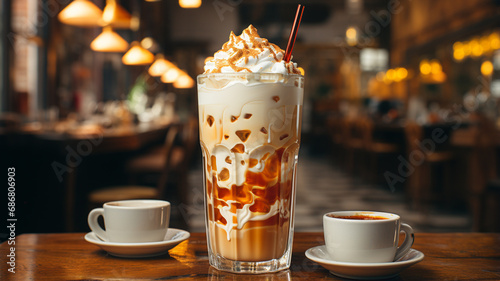 iced coffee with ice in glass photo