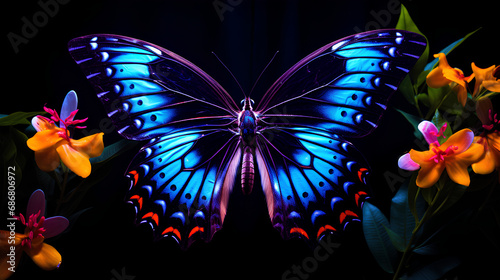 Glowing butterflies on a black background