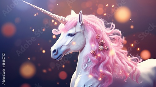 A unicorn that possesses a pink mane and stars