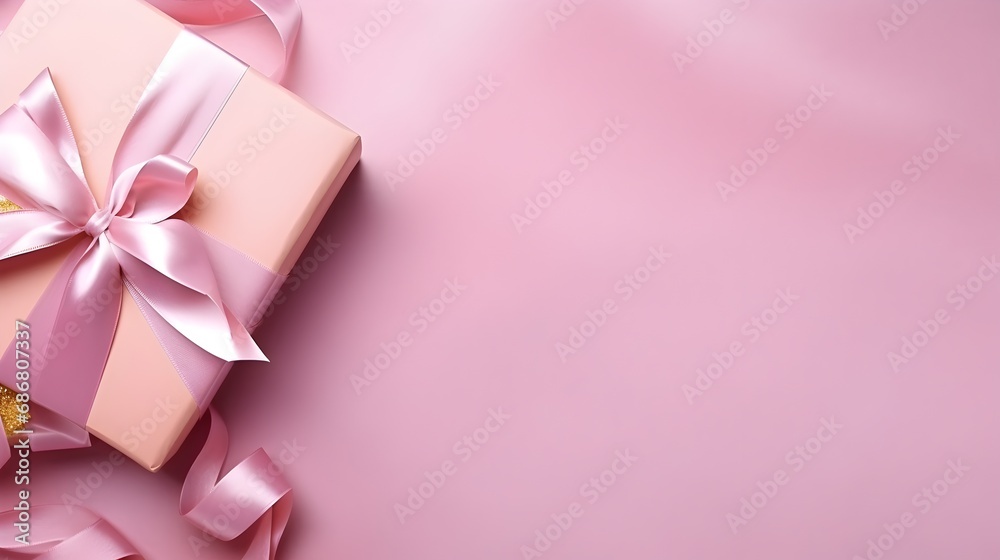 Elegant pink gift box with satin ribbon, mother's day celebration, copy space Elegant pink gift box with satin ribbon, mother's day celebration, copy space