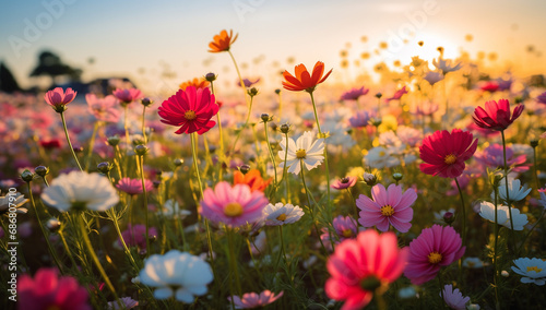 Vibrant Wildflowers on Picturesque Meadow Scene, a Symphony of Colors and Nature's Beauty. A Flourishing Landscape Capturing the Essence of Tranquility and the Cycle of Renewal in the Great Outdoors © Nii_Anna