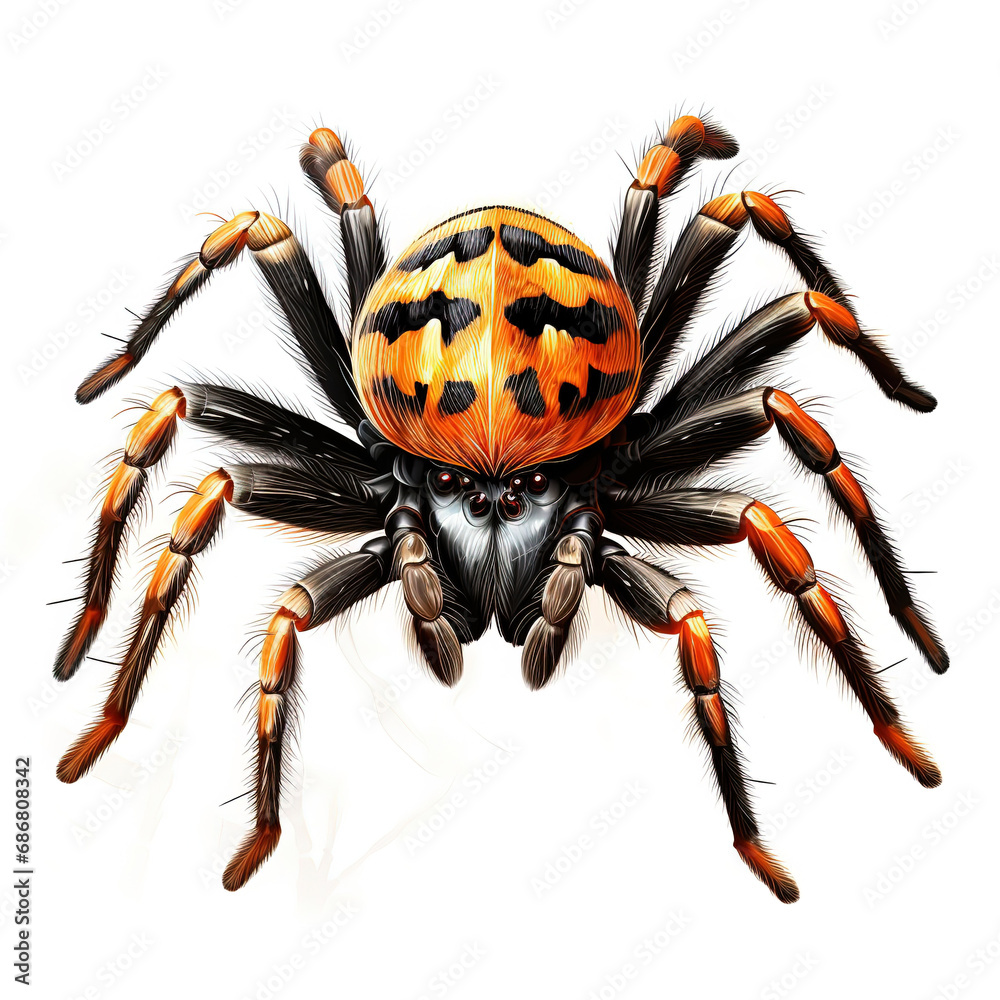 black and orange spider on a white background, generative ai 
