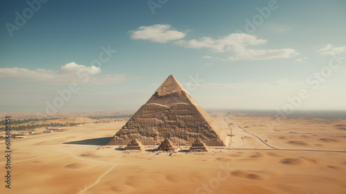 Aerial photography of the Great Pyramids of Giza, Egypt tourism concept.