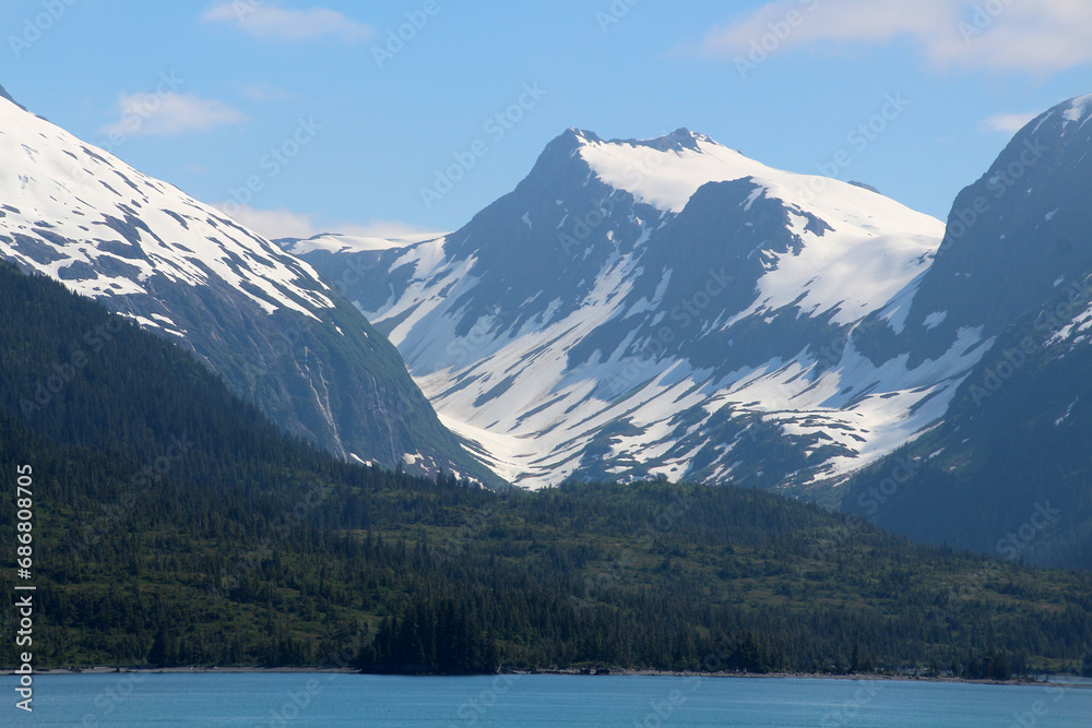 Alaska, snow-covered mountain landscape in the Gulf of Alaska