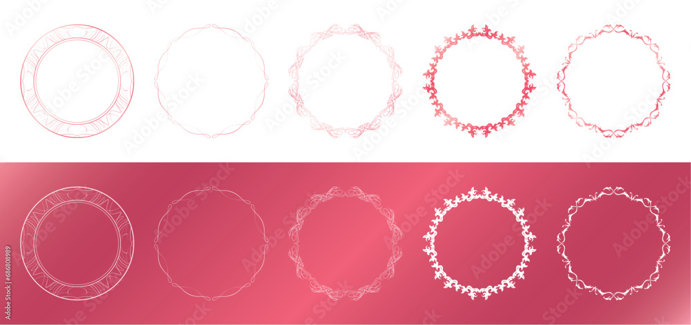 素材_フレームのセット_春をイメージしたピンクの飾り枠。シンプルで高級感のある囲みのデザイン。字無
