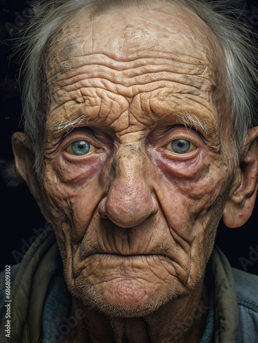 portrait of an old man with damage around his eyes, generative ai  © vvalentine