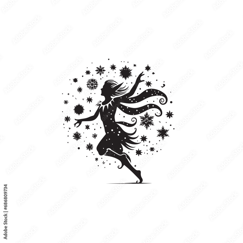 Christmas Elf Dancing Silhouette: Expressive Dance Moves of a Festive Elf in Beautiful Silhouette Black Vector Christmas Elf Dancing
