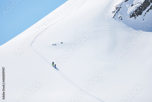 Couple ski touring in the mountains, Kuehtai, Tyrol, Austria