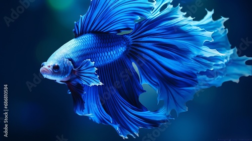 Blue is the color of a fish's tail and it has a blue pattern.