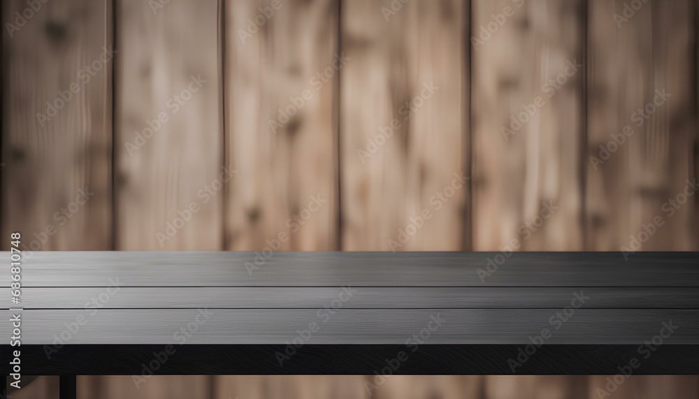 Minimalist Black Wood Table in Blurred Background Minimalist Black Wood Table in Blurred Background