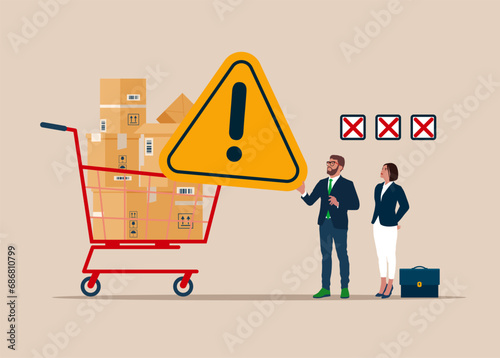 Choice not approved. Purchase not completed. Businessman procurement manager checking Lacks supply assets. Procurement and purchasing company equipments, goods and service, audit and checking price. 