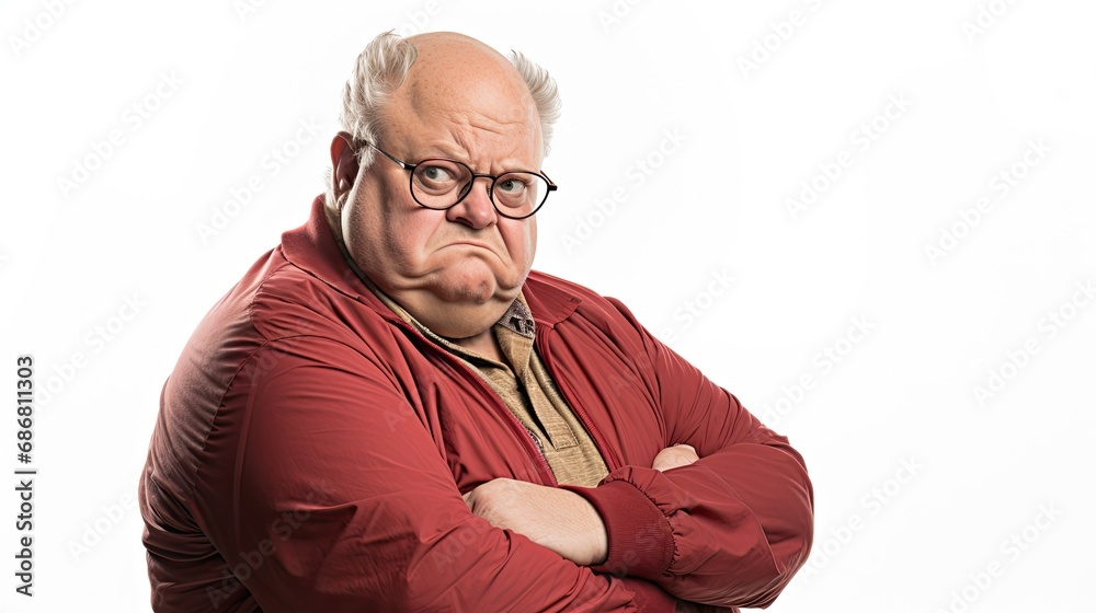 Unhappy obese mature man, isolated on plain background. Unhappy obese mature man, isolated on plain background.