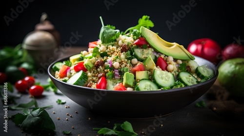 A salad that nourishes your digestive system with chickpeas, quinoa, cucumber, radish, and avocado.