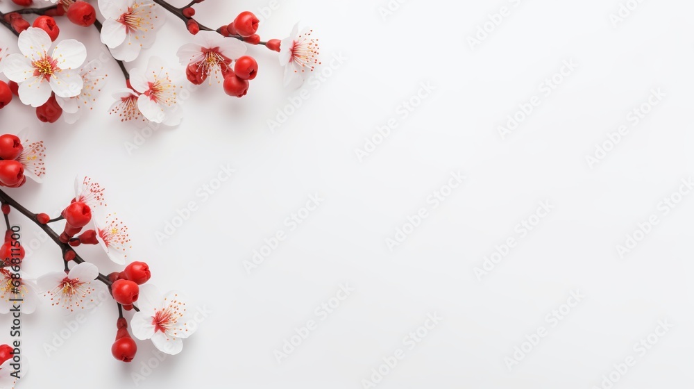 A white flat lay showing the decorations for the lunar new year festival. A white flat lay showing the decorations for the lunar new year festival.