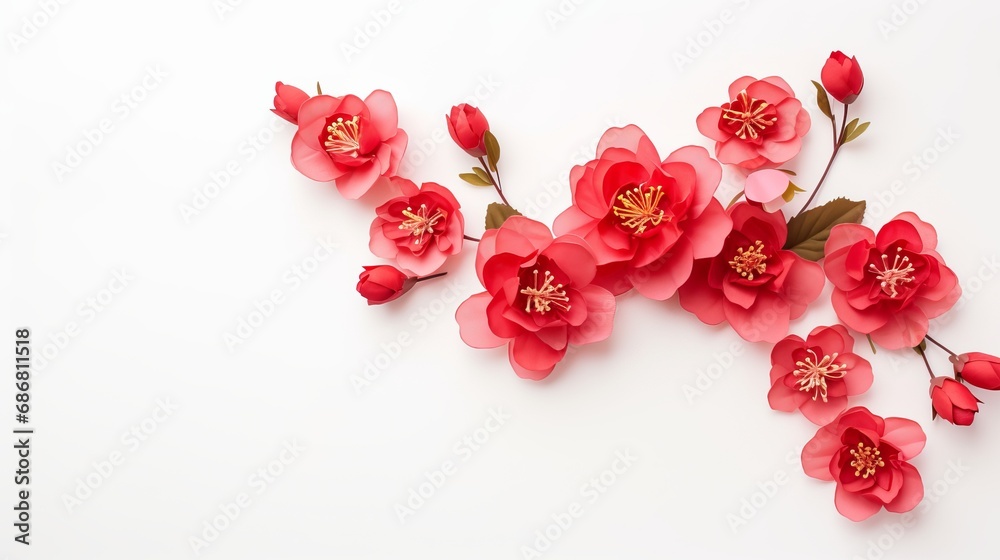 A white flat lay showing the decorations for the lunar new year festival. A white flat lay showing the decorations for the lunar new year festival.