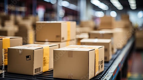 Cardboard boxes on the distribution line of a package shipping company. © MiguelAngel