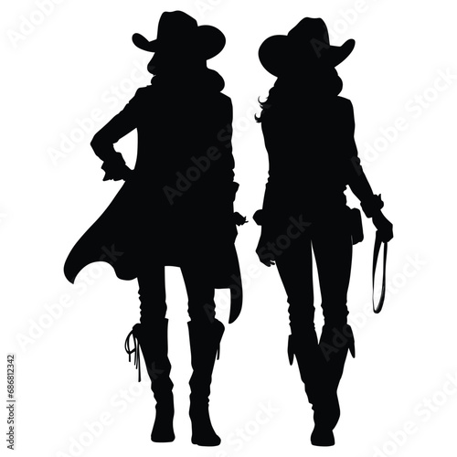 Cowgirl Silhouette on White
