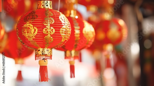 Gold coins and money bags are part of the decorations for chinese new year  representing the characters for luck  wealth  and health on a red background.