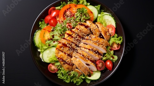 Chicken and sesame seeds are combined in a flat-lay salad.