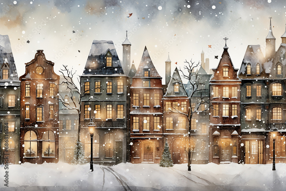 - 2.Christmas landscape; winter joys; vintage style; Christmas;  generative ai