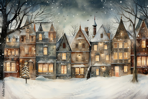 - 5.Christmas landscape; winter joys; vintage style; Christmas;  generative ai