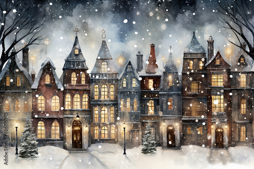 - 8.Christmas landscape; winter joys; vintage style; Christmas;  generative ai