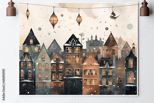 - 7.Christmas landscape; winter joys; vintage style; Christmas;  generative ai