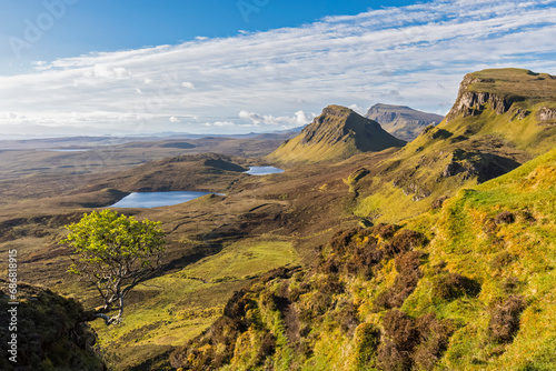 UK, Scotland, Inner Hebrides, Isle of Skye, Trotternish, morning mood above Quiraing, view towards Loch Cleat photo