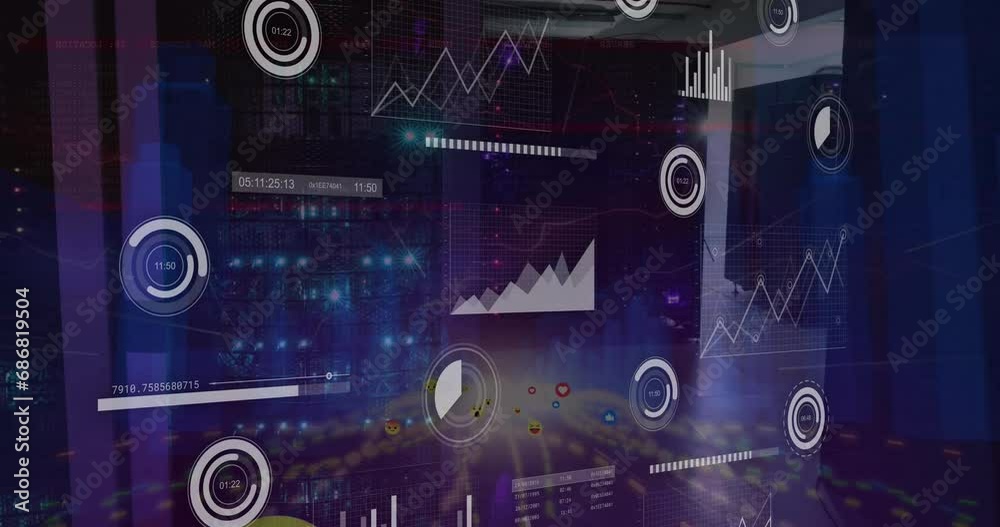 Animation of financial data processing over computer servers