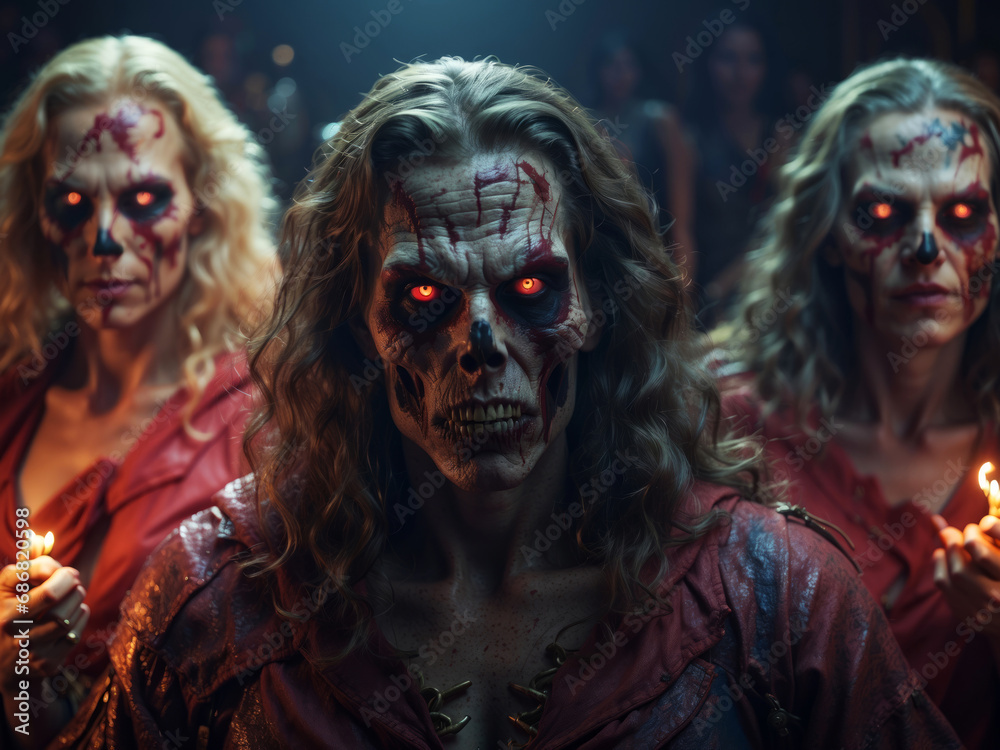 Female zombies with glowing eyes.