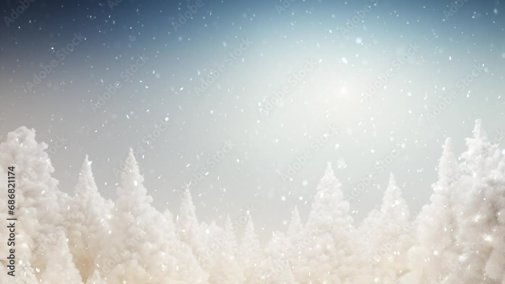 An Abstract Christmas Winter Wonderland Snowing Snowfall Background Loop 3D Render Style 4K Seamless Looping Animation. A.I. Generated Background Image.