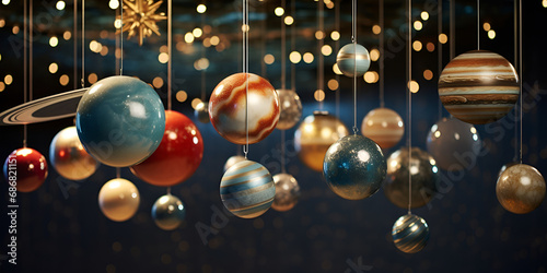 golden blue yellows Christmas balls and background lights ,