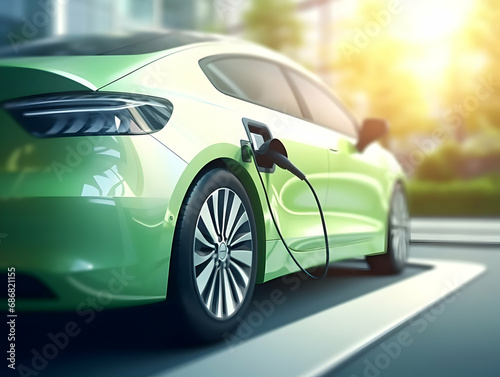 charging EV car electric vehicle clean energy for driving future, eco-friendly alternative energy concept, futuristic hybrid vehicle charge battery electric on station, ai generated photo © Akilmazumder