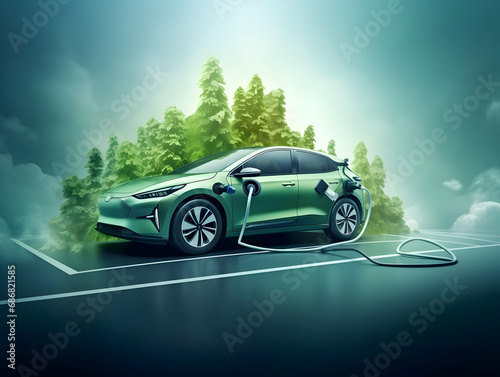 charging EV car electric vehicle clean energy for driving future  eco-friendly alternative energy concept  futuristic hybrid vehicle charge battery electric on station  ai generated photo
