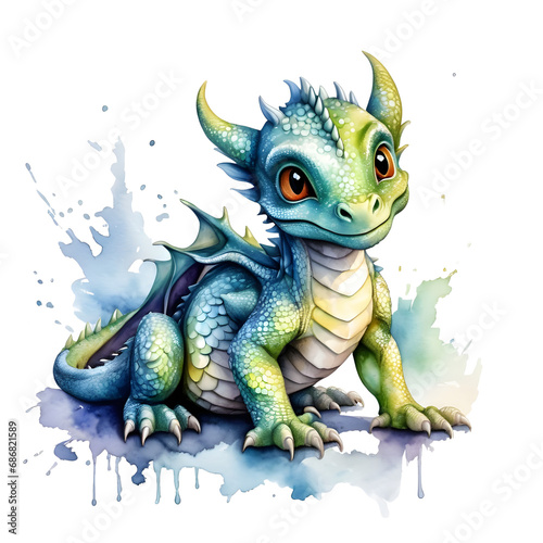 Dragon illustration, white Background, Green Dragon, colorfull Dragon © Abde