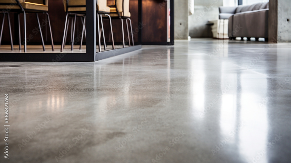 Industrial Chic: Close-up of polished concrete flooring, highlighting its modern and industrial aesthetic, with subtle variations in color and texture. - obrazy, fototapety, plakaty 