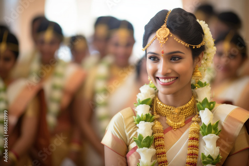 Indian bride with bridesmaids, South Indian wedding