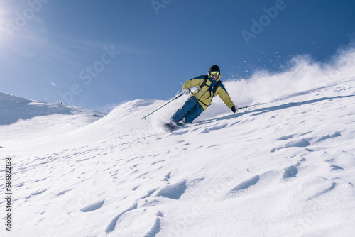 Skier, downhill skiing, Grisons, Switzerland