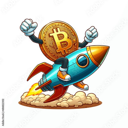 Bitcoin Bull Run rocket Illustration, Bullish Bitcoin Rocket character vector illustration. bitcoin rocket vector art, crypto Bull run vector illustration. Ai Generated